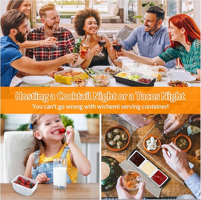 WICHEMI Fruit, Veggie & Condiment Caddy with Lid Dispenser Tray Garnish Station for Bartending & Serving Taco, Ice Cream, Salad Bar - Topping Organizer for Restaurant Supplies (3 Compartment, 2 Pack)