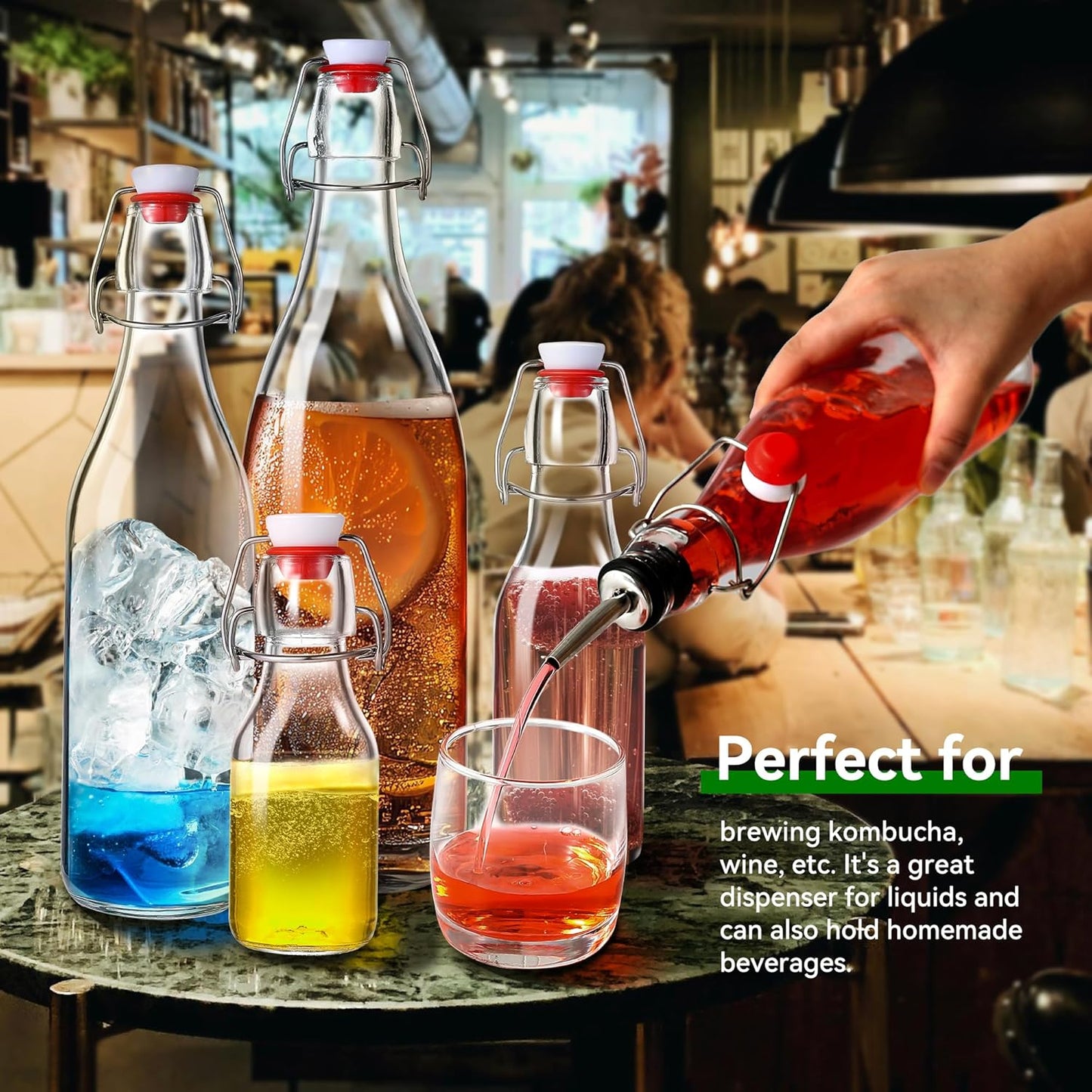 Leetaltree 12-Pack 16oz Swing Top Glass Bottles Set, Airtight Lid, Flip Top Bottles for Kombucha, Beverages, Beer, Oils