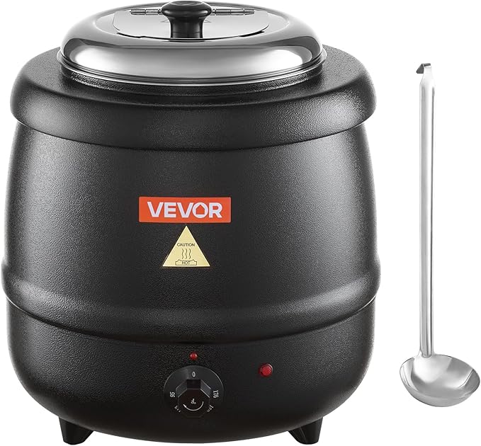 VEVOR Electric Soup Warmer, 10QT Commercial Soup Kettle with 304 Stainless Steel Detachable Insert Pot, 95~176°F Adjustable Temperature, Soup Station for Restaurant and Big Family, Black