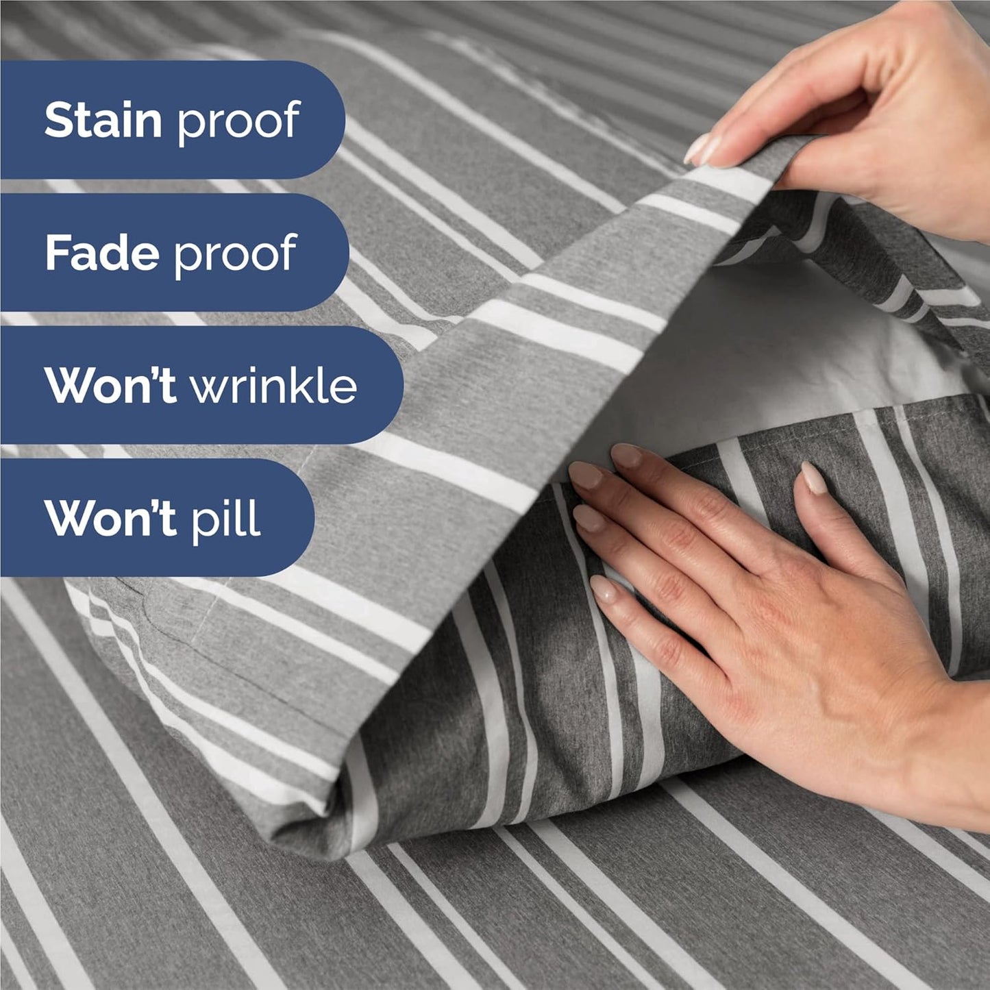 Split King Size 5 Piece Sheet Set - Comfy Breathable & Cooling Bed Sheets Set - Hotel Luxury Bedding for Women, Men, Kids, Teens, Boys & Girls - Deep Pockets & Wrinkle Free - Oeko-Tex - Grey Stripes 3