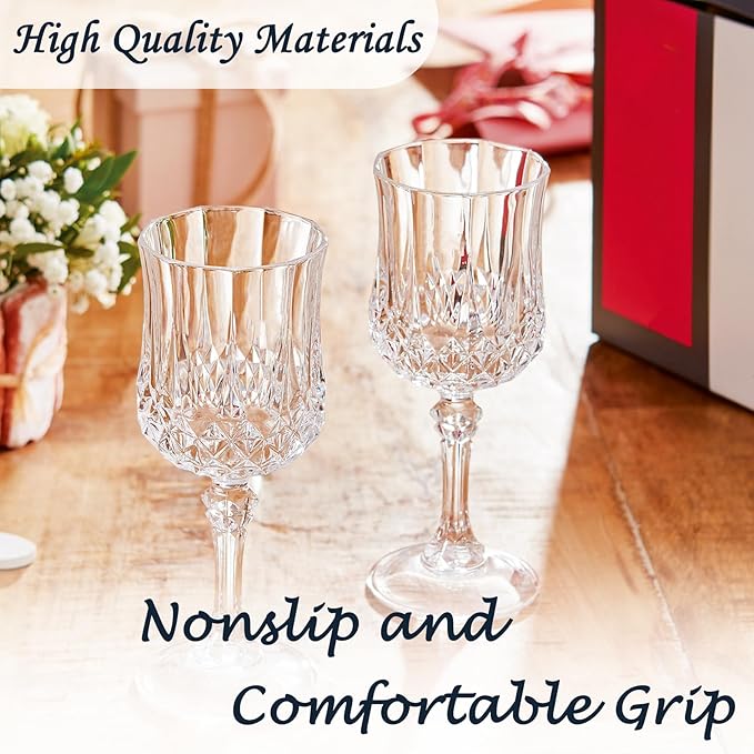 Plastic Wine Glasses，Plastic Goblets Vintage Style Cordial Drinking Glasses for Wedding Reception, Grand Event Party Supplies (12, transparent)
