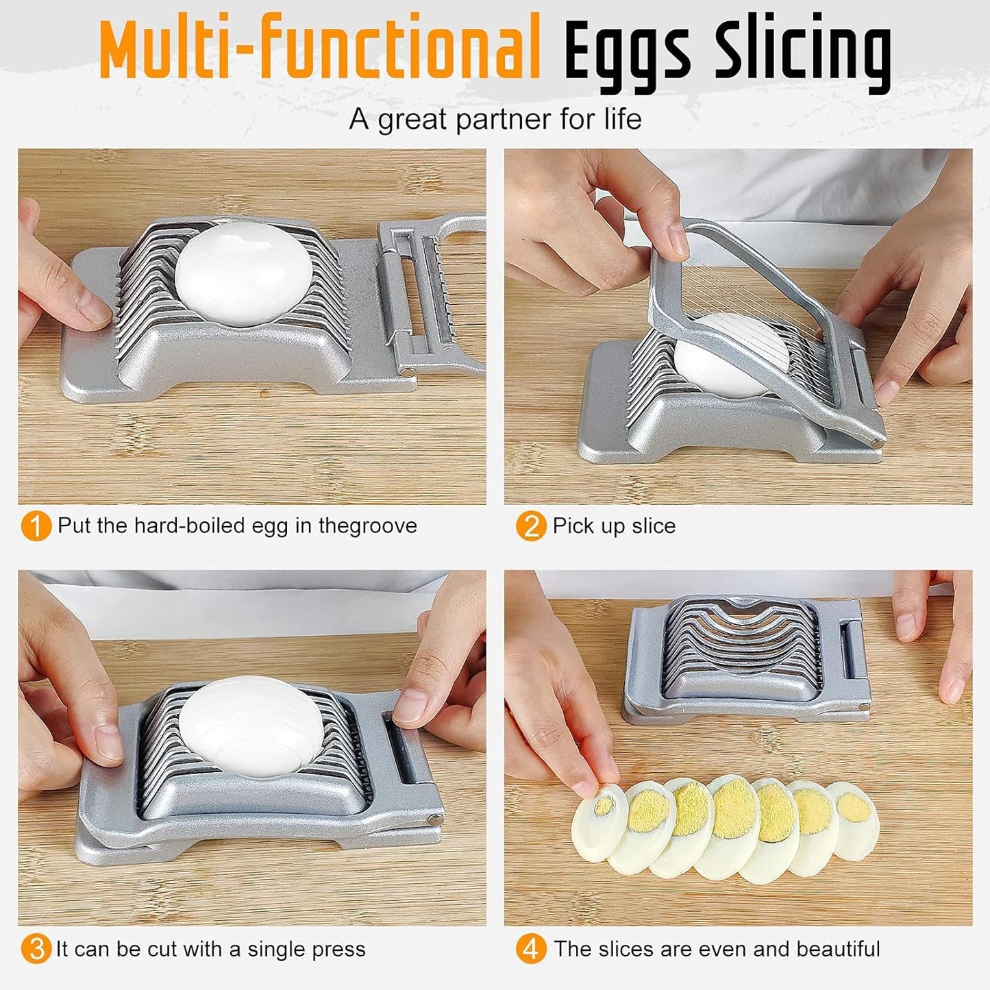 Egg Slicer Heavy Duty Aluminum Stainless Steel Wire Egg Cutter, Multipurpose Egg Dicer for Hard Boiled Eggs, Strawberry, Soft Fruit