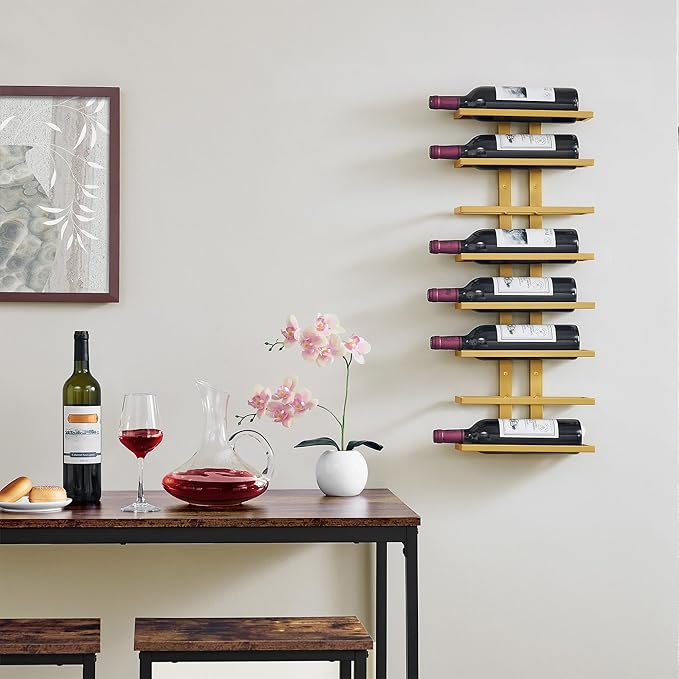 Hoctieon 8 Tier Wall Mount Wine Rack, Wall Racks for Wine Bottles Display and Storage, Hanging Bottle Organizer for Living Room, Dining Room, Wine Cellar, Bar, Gold