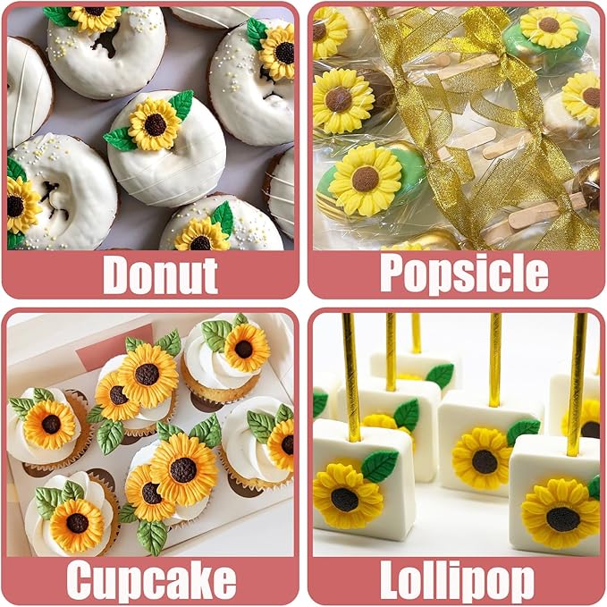 Sunflower Mold Silicone 4 Pcs, Daisy Flower Molds Chrysanthemum Flower Leaves Mold for Decoration Candy Sugar Cupcake Topper Cake Pop Popsicle Polymer Clay Crafts