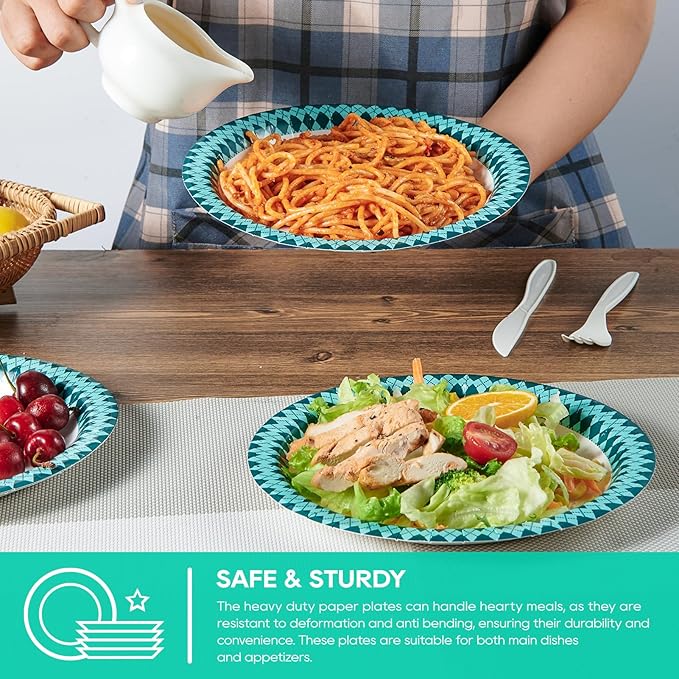 JOLLY PARTY Paper Plates Disposable, 360 Count 8.37 inch Dinner Plates, Soak Proof, Cut Proof for Everyday Use, Diamond Pattern Rim Design