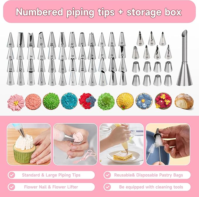 Cake Decorating Kit - Cake Turntable for Decorating with Baking Springform Pans, Cake Leveler, Numbered Piping Tips, 2 Spatulas, Baking Supplies Tools