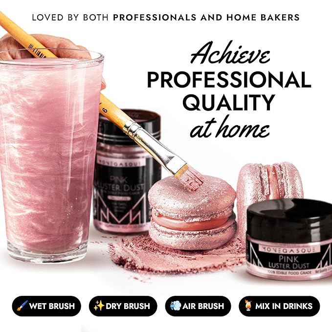 MONÉGASQUE Pink Edible Glitter for Drinks 7g – Edible Glitter for Cakes & Cocktails – Pink Luster Dust Sprinkles for Cupcakes – Cake Decorations Spray & Drink Shimmer Powder – Cake Decorating Toppers
