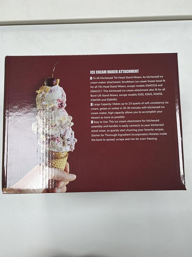 Ice Cream Maker Attachment for Kitchenaid, 2 Quart Frozen Ice Cream Bowl for Stand Mixer 4.5/5/6/7QT, Sorbet Gelato Maker for Homemade Ice, Dessert, Yogurt