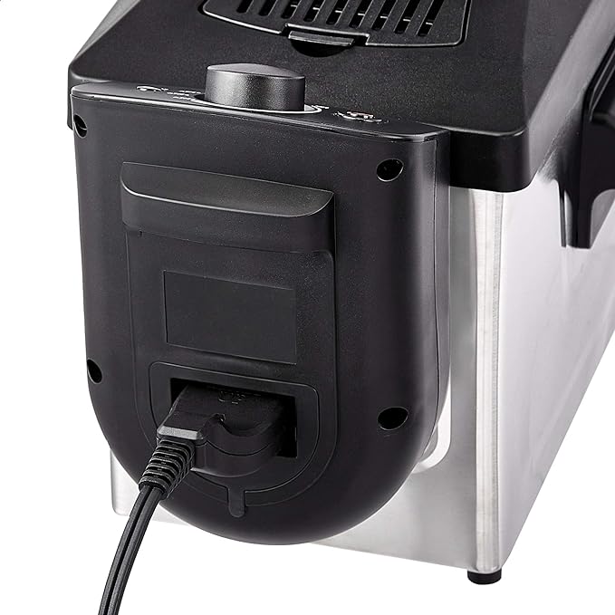 Amazon Basics 3.2-Qt (3.0L) Deep Fryer with 12-Cup Oil Capacity, Adjustable Temperature, Easy Draining Basket, Stainless Steel Exterior, Viewing Window, 1500W, Black & Silver