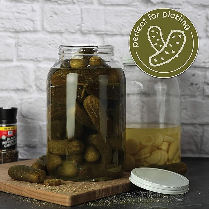 kitchentoolz 1 Gallon Glass Jar with Lid – Wide Mouth Large Glass Jar for Fermenting, Pickling, Canning, Water Glassing Eggs, Kombucha, and Food Storage – BPA-Free, Made in USA (2-Pack)