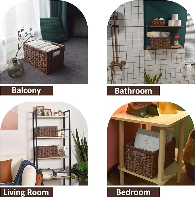 GRANNY SAYS Wicker Storage Baskets for Shelves, Wicker Baskets for Organizing, Waterproof Woven Basket for Pantry, Rectangle Basket for Shlef, Brown, 2-Pack