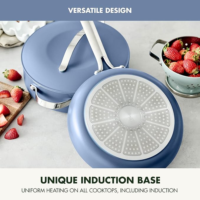 GreenPan Nova 10-Piece Cookware Pots & Pans Set, Oprah’s Favorite Things 2024, PFAS-Free Ceramic Nonstick, Fry, Sauté, Stockpot, Utensils, Lids, Induction Suitable, Dishwasher & Oven Safe, Ocean Blue