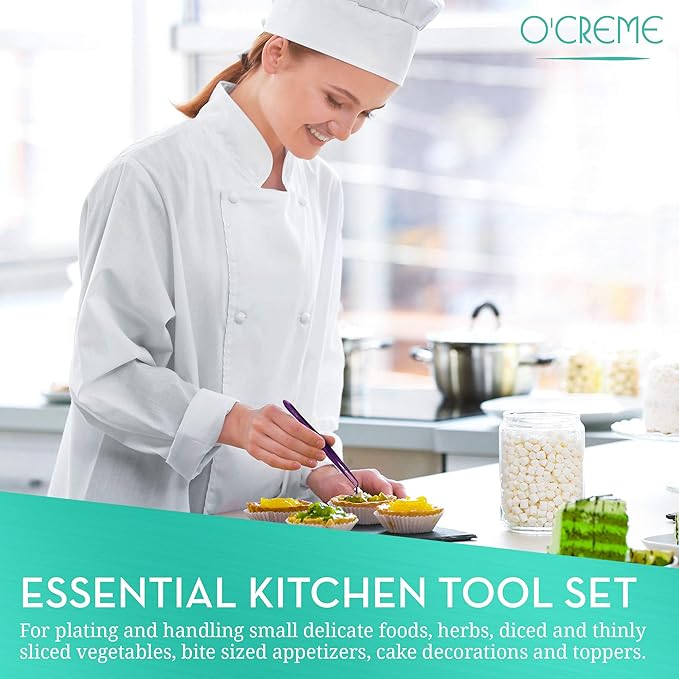 O'Creme Stainless Steel Precision Kitchen Tweezer Tongs 6.25" with Fine Tip (Purple)