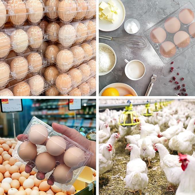 150 Pack Half Dozen Egg Cartons Bulk, 2x3 Clear Plastic Chicken Egg Holders, Egg Tray Carton Holder for Home & Kitchen, Farm & Market Use, Egg Storage Solution, 6 Grids(Medium Size)