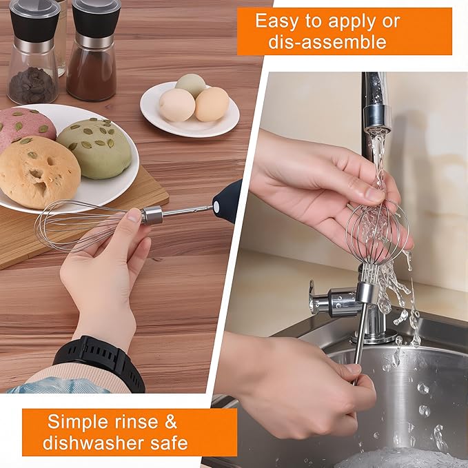 Electric Hand Mixer Whisk| Wireless Rechargeable Handheld Egg Beater with 2 Stainless Steel Mixing Heads | Portable Kitchen Aid Hand Mixer for Egg, Milkshake Cream, Cake, Baking & Cooking-Black