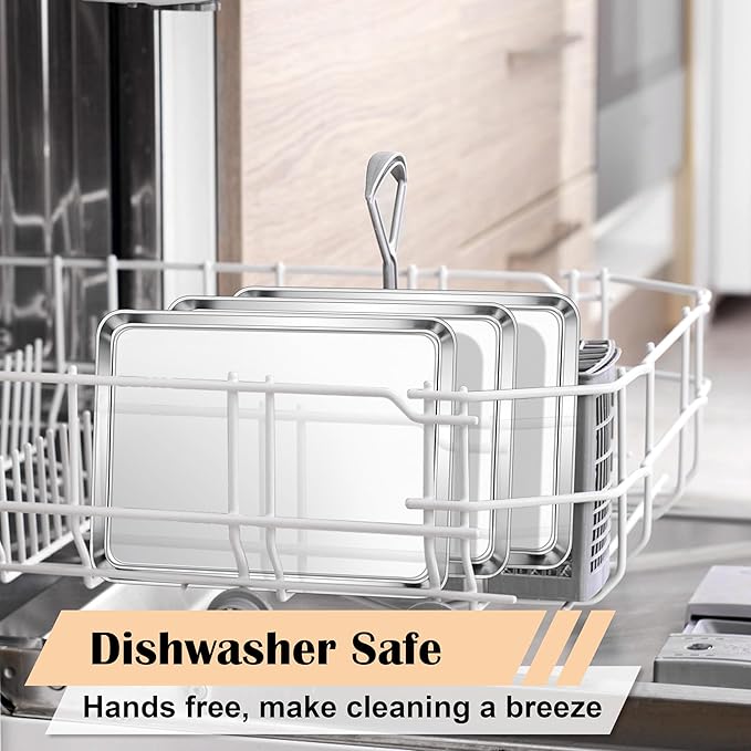 E-far 3 Pack Toaster Oven Trays, 9.4”x7.3” Stainless Steel Small Baking Cookie Sheets, Mini Non-toxic Metal Baking Pans for Cake, Healthy & Rust Free, Mirror Finish & Dishwasher Safe