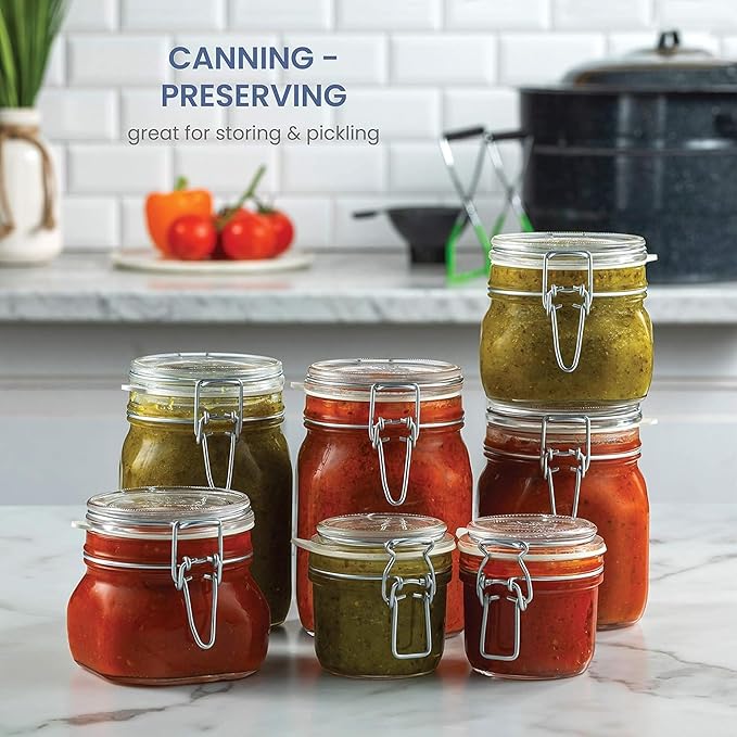 Bormioli Rocco Fido, 2 Pack, 33.75 Oz. Food Storage Glass Jars, Airtight Rubber Seal & Glass Lid, with Stainless Wire Clamp, Mason Jar, Made in Italy