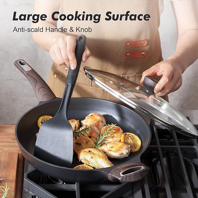 SENSARTE Ceramic Nonstick Frying Pan Skillet with Lid, 12.5 Inch Non Stick Pan Omelette Pans, Healthy Kitchen Cooking Chef's Pan, Free of Intentionally Added PFOA/PFOS, Induction Compatible, Black