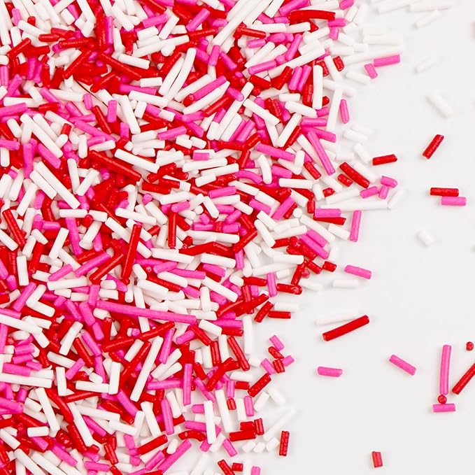 Pink Jimmies Sprinkles, Edible Sprinkles For Cake Decorating, Pink Red and White Sugar, 150g/5.29oz, Cupcake & Ice Cream Topper, Mother's Day, Valentine's Day, Wedding Party Supplies