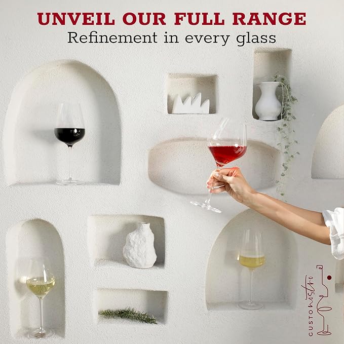 Gusto Nostro Crystal Wine Glasses Set of 4, 22 Oz Long Stem Modern Wine Glasses for White and Red Wine, Dishwasher Safe, Fancy, Elegant, Large and Tall Wine Glass for Wedding Christmas Anniversary