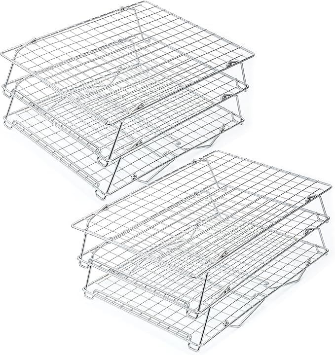 Cooling Rack, 304 Stainless Steel 3 Tier Cooling Rack for Cooling, Roasting and Grilling, Heavy Duty and Collapsible, Oven and Dishwasher Safe, 12" x 16.5", 2 Pack
