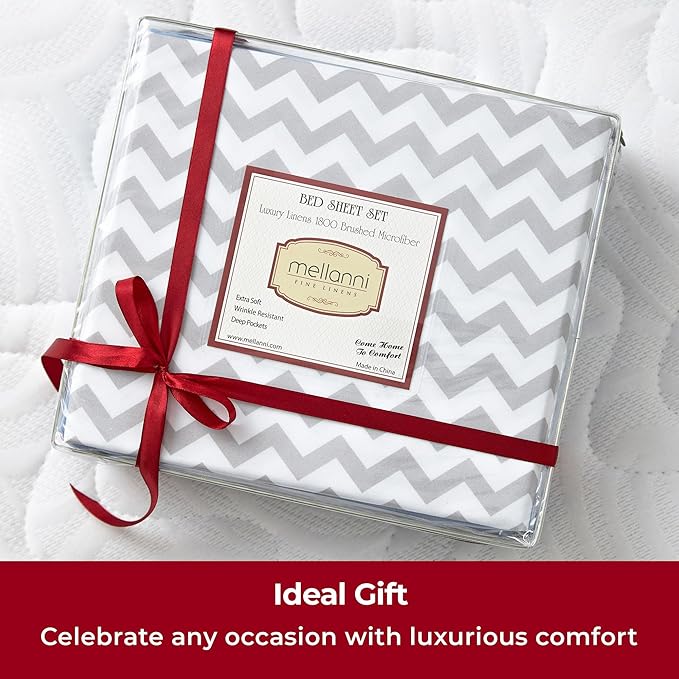 Mellanni Twin XL Sheets Set - 3 PC Iconic Collection Bedding - Hotel Luxury, Extra Soft, Cooling Bed Sheets - Wrinkle, Fade, Stain Resistant (Twin Extra Long, Chevron Gray)