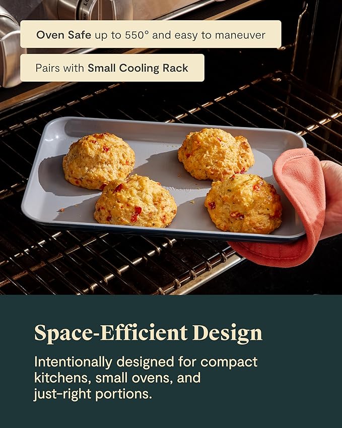 Caraway Nonstick Ceramic Small Baking Sheet Duo (9x13”) – Non-Toxic, PTFE & PFOA Free – Oven Safe – Aluminized Steel Core – Mini Sheet Pan for Baking, Roasting & More - White