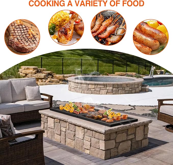 Onlyfire Foldable X-Marks Fire Pit Cooking Grate, Portable Rectangle Campfire Grill Grate with Handles, Heavy Duty Steel Campfire BBQ Grill for Outdoor, 40 inch