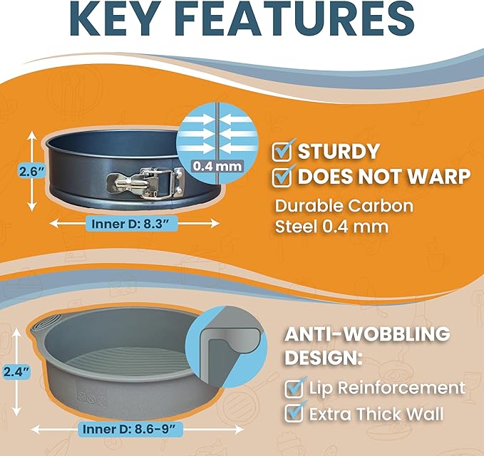 8 Inch Springform Cake Pan with LEAKPROOF PanPROTECTOR, NONSTICK Springform Pan 8 Inch - Cheesecake Pans Springform, 8 Springform Pan for Baking - NO FOIL WRAP Needed for WATER BATH