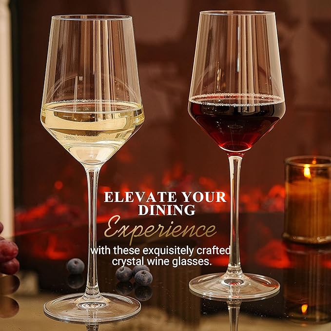 MICHLEY Long Stem Crystal Wine Glasses Set of 2-17.6 oz Lead-Free Crystal Glassware for Red & White Wine,Elegant Drinking Cups for Weddings, Parties, Gifts