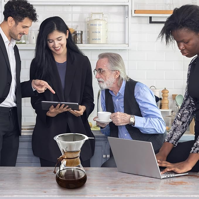 AGOGO Pour Over Coffee Maker Glass - 6/8/10 Cup Barista Kit with 304 Stainless Filter for Home, Office, Camping, Cafes - Easy Clean Coffee Dripper Set (Rag&Brush Included) (10 Cup/34oz)