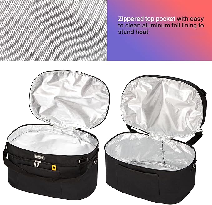 HOMEST Slow Cooker Bag for Crock-Pot 6-8 Quart, Insulated Travel Carrier with Easy to Clean Lining, Carry Case with Top Zip Compartment and Utensil Pocket