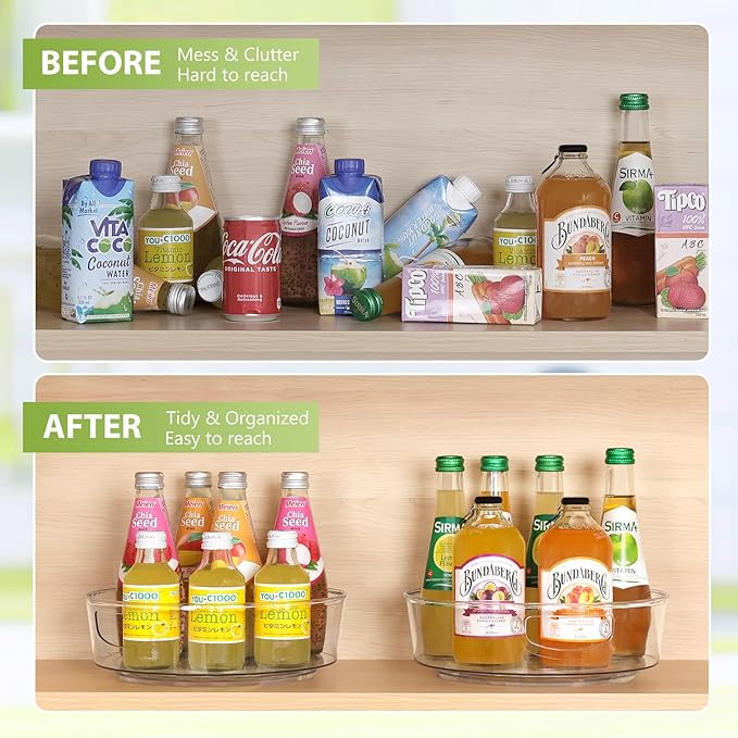 GUZON 4 Pack Lazy Susan Turntable for Cabinet, 10 Inch Lazy Susan Organizer with Handles and High Sides, Clear Rotating Organizer for Kitchen, Pantry, Dresser, Refrigerator, Bathroom, Table, Fridge