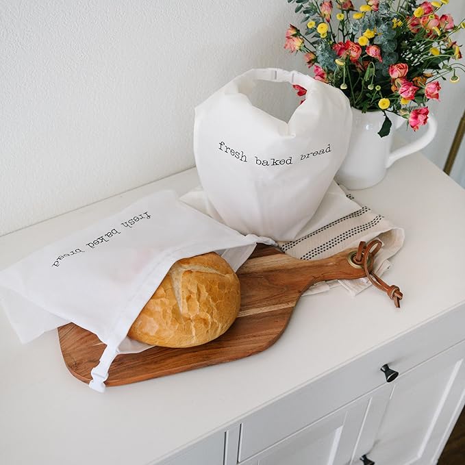 Reusable Bags for Homemade Bread Storage (2-Pack) - 13"W x 18"H - Plastic Fresh Bread Storage Bags - Metal Zipper & Buckle - Freezer Safe Bag, Machine Washable Sourdough Bag