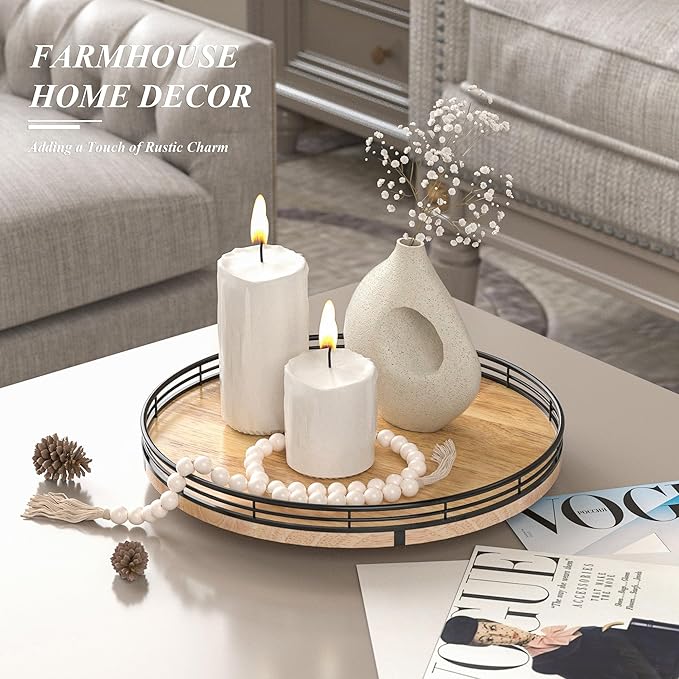 12" Lazy Susan Oak Wood Turntable Organizer for Cabinet, Farmhouse Round Wooden Lazy Susan Organization and Storage for Dining Table, Pantry, Kitchen, Bathroom, Countertop, Cupboard, Home Decor