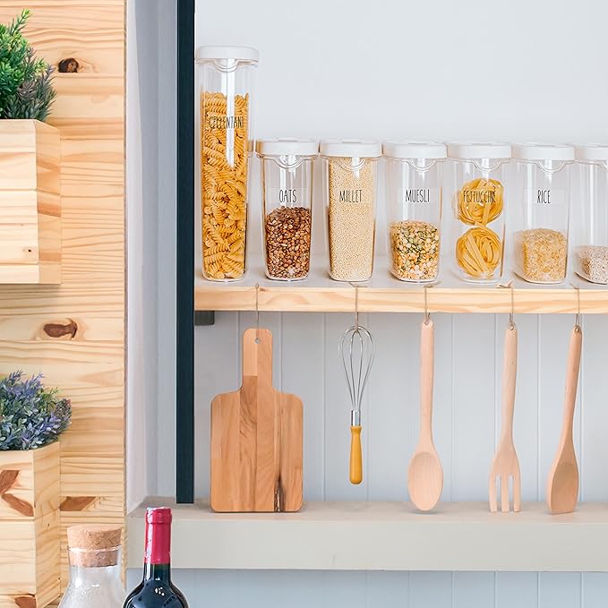 Hebayy 612 All Caps Minimalist Pantry Food Labels, Herb Spice Seasoning Oil Stickers, Plus 51 Blank Ones, Waterproof, Oil & Tear Resistant, No Residue, Expand Version for Kitchen Containers Jars