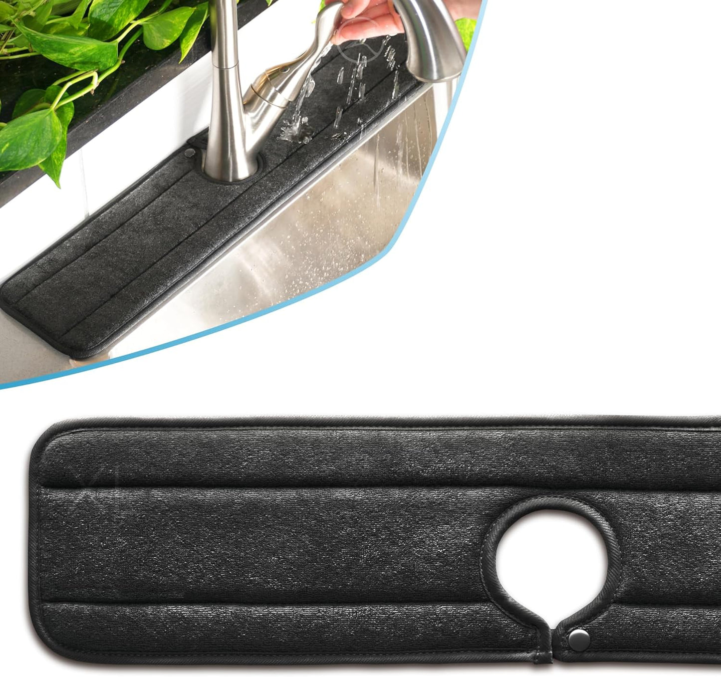 The Original Ternal Sinkmat Drip Catcher & Splash Guard, Faucet Mat for Sinks – Absorbent Microfiber, Machine Washable Counter Protector & Drying Mat for Kitchen, Bathroom or RV [Black, XL, 1 Pack]