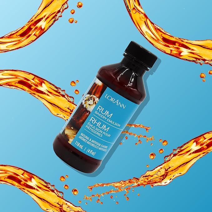 LorAnn Oils Rum Bakery Emulsion: Realistic Flavor, Ideal for Enhancing Boozy Notes in Baked Goods, Gluten-Free, Keto-Friendly, Extract Alternative Essential for Your Kitchen, 4 Oz