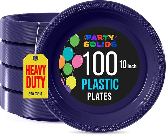 Exquisite Party Solids Navy Plastic Plates For Party 10" Navy Disposable Plates Heavy Duty Supplies 100 Pcs Plastic Dinnerware Sets Heavy Duty 350 GSM Disposable Dinnerware Set
