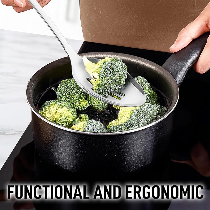 Zulay Kitchen Stainless Steel Slotted Spoon - Large Cooking Spoon - Durable Premium Stainless Steel with Comfortable, Ergonomic Handle - Easy to Clean - Perfect for At Home Cooking & Buffets - 15”