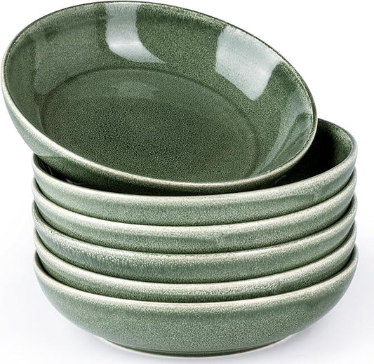 AmorArc 8.5'' Large Ceramic Pasta Bowls Set, 36oz Stoneware Bowls Set of 6 for Kitchen, Reavtive Glaze Bowls-Microwave,Dishwasher Safe-for Pasta,Salad,Oatmeal-Jade Green