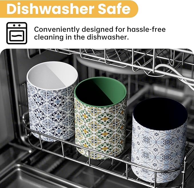 Ceramic Kitchen Utensil Holder for Countertop, Large Mediterranean Utensil Crock ,Navy Blue