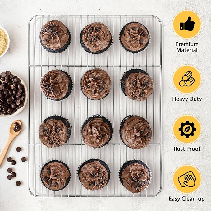 P&P CHEF Cooling Baking Rack Pack of 2, Stainless Steel Cooling Racks for Cooking Baking Roasting Grilling Drying, Dense Wires & Smooth Edge, Easy to clean, Silver, 15.3" x 11.25"