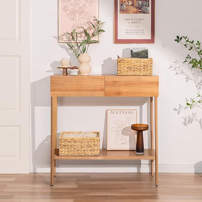 StorageWorks Wicker Storage Baskets, Handwoven Water Hyacinth Basket for Organizing, Decorative Organizers with Built-in Handles, Set of 2