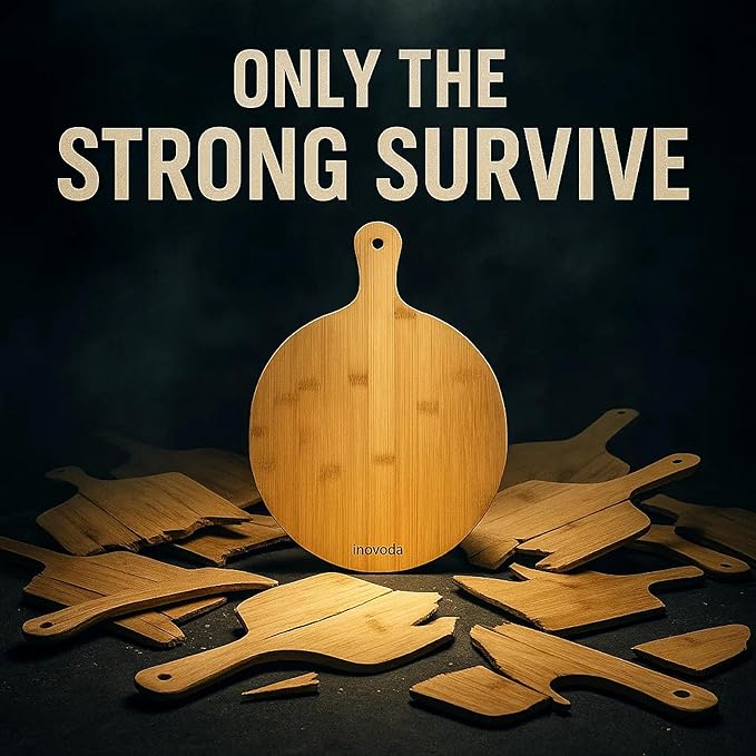 Wood Pizza Cutting Board with Cheese Knife & Pizza Cutter -12” Pizza Board with Handle -Pizza Peel Chopping Board, Decorative Serving Board for Pizza & Charcuterie