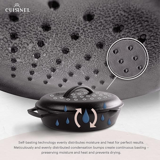 Cuisinel Cast Iron Lid - Fits 8"-Inch / 20.32cm Lodge Skillet, Frying Pans or Braiser + Silicone Handle Holder + Care Guide - Pre-Seasoned Replacement Cover - Indoor/Outdoor, Oven, Open Fire, BBQ Safe
