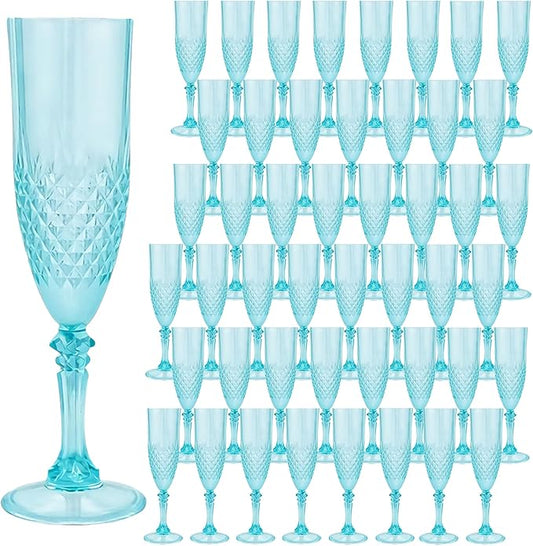 Plastic Champagne Flutes, 48PCS Light Cyan Wine Glasses Goblets Reusable Champagne Flute for Weddings, Bachelor Parties, Toasting, and Events(48,Light Cyan)