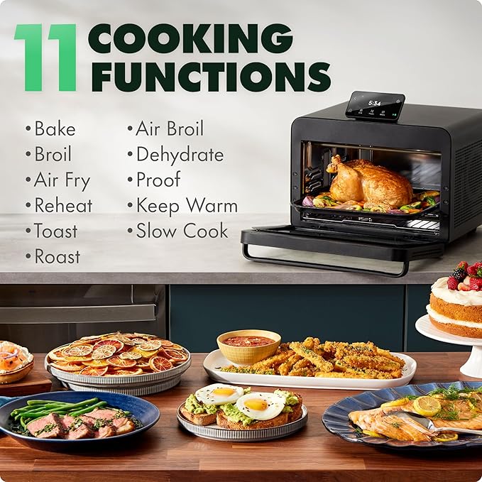 CHEF iQ MiniOven Smart Toaster Oven Air Fryer Combo, 11-in-1 Countertop Convection Oven, Bake, Broil, Air Fry, Broil, Dehydrate, 1750W, 25 Qt Capacity, Fast Cooking with Touchscreen Controls – Black