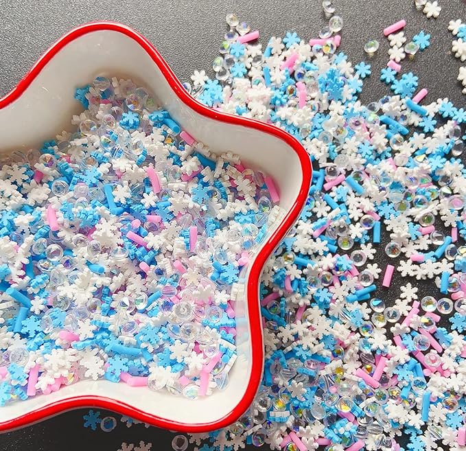 EHOPE Fake Sprinkles Fake Christmas Sprinkles Fake Candy Sprinkles Clay Sprinkles Polymer Sprinkles Polymer Clay Slices for Nail Art DIY Crafts Cake Phone(40G-Sugar granules+Snowflake-21)
