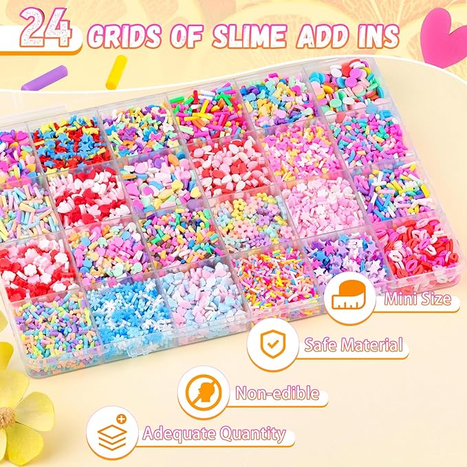 24-Grid Slime Mix Ins Non-edible Polymer Clay Slime Add Ins|Fake Sprinkles Kawaii Charms for Nail Art Design,Lip Gloss,Cellphone Decorations Assorted Sprinkle Decoration & Accessories for DIY Crafting